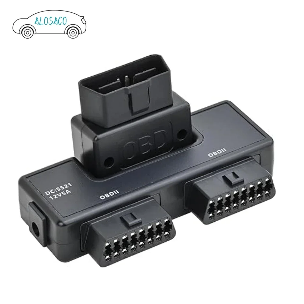 OBD2 OBDII Full 16 Pin Male To 2 Female Splitter Converter Adapter 1 To 3 With DC5521 Port Diagnostic Tool Extender OBD Cable