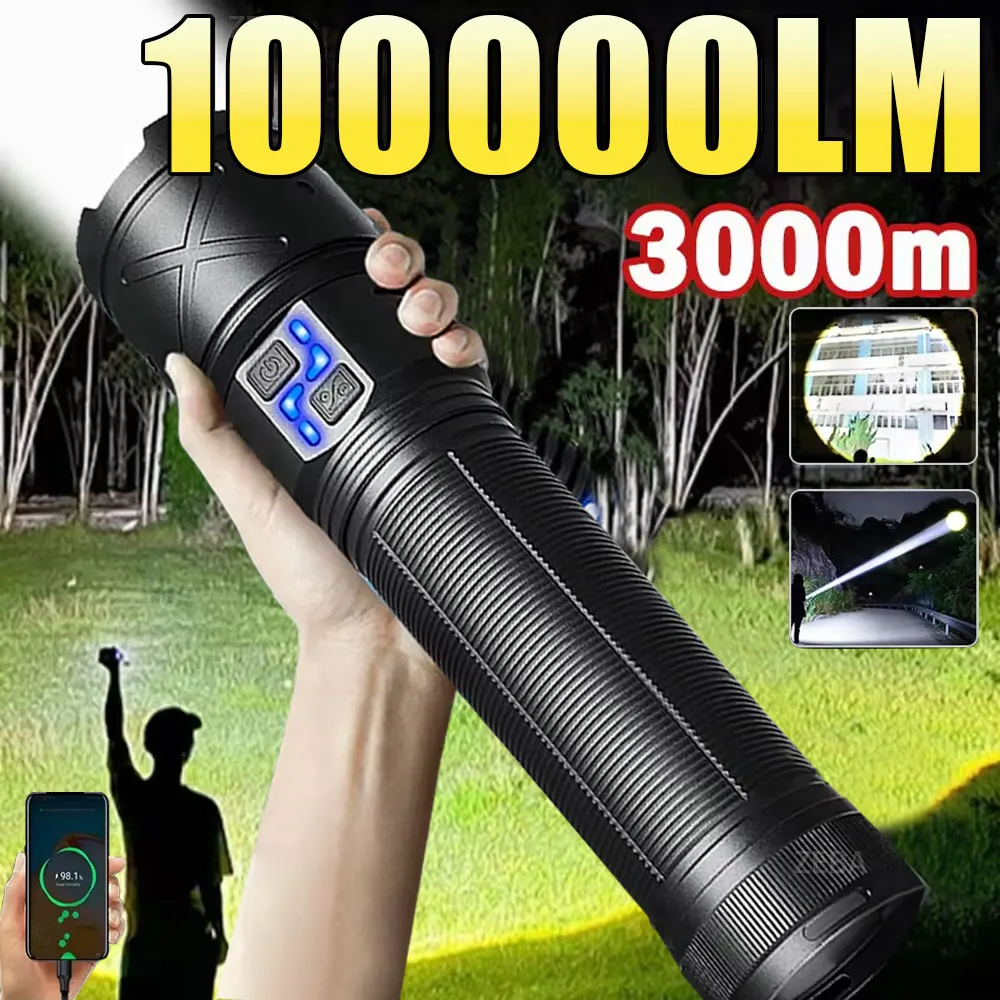 

High Power 10000000LM White Laser Flashlight Strong Light Rechargeable Torch Super Bright Lamp Outdoor Camping Tactical Lantern