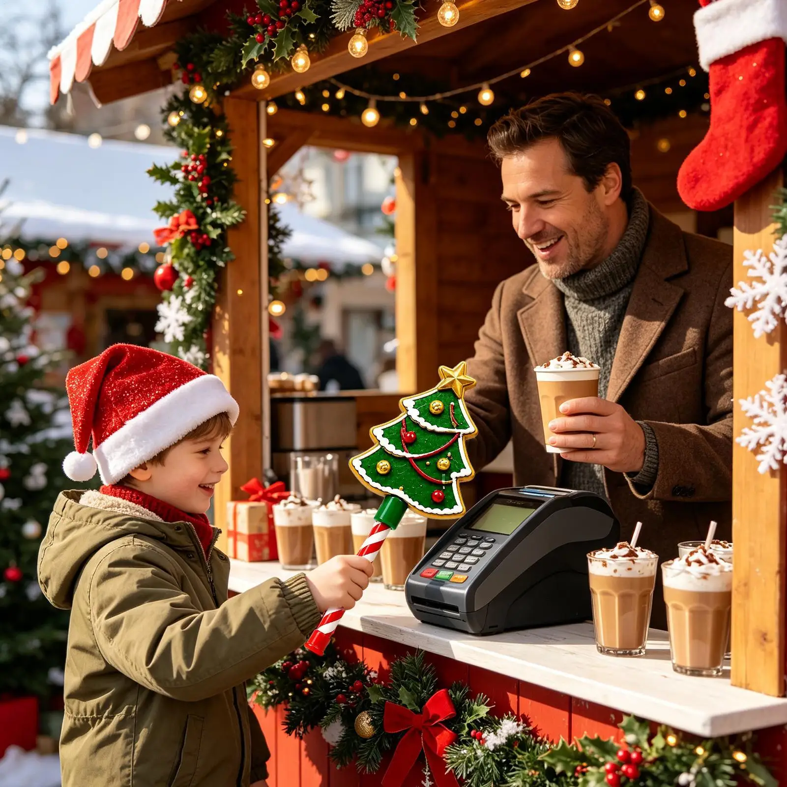 Credit Card Wand Christmas Santa Snowflake Contactless Payment Holiday Tap To Pay Card Wand For Outdoor Shopping Mall Market
