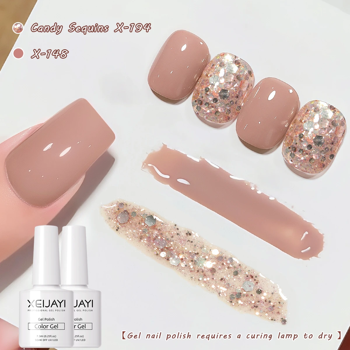 XEIJAYI ليتل الأبيض زجاجة الحلوى الترتر 2 قطعة X148 X194--تجمل الأشعة فوق البنفسجية LED جيل للأظافر Led جيل للأظافر ملصقات الأظافر تصميم الديكور #4