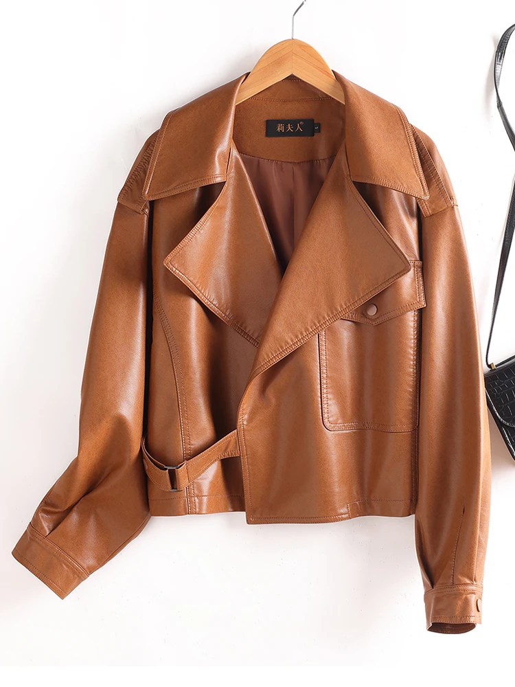 

Ning Genuine Leather Jaet Women's ort Sle Slimming Spring Autumn New Loose Large Size eepskin Coat