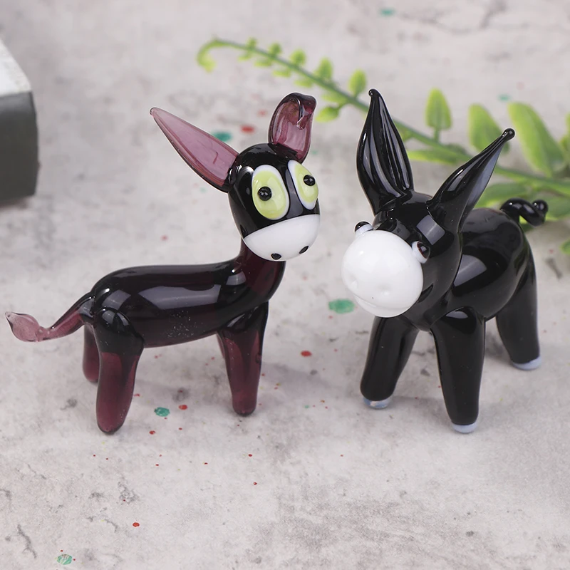 Creative Glass Ornaments Miniature Donkey Crafts Cute Small Crystal Donkey Figurines Car Ornament Glass Animal Ornaments Gift