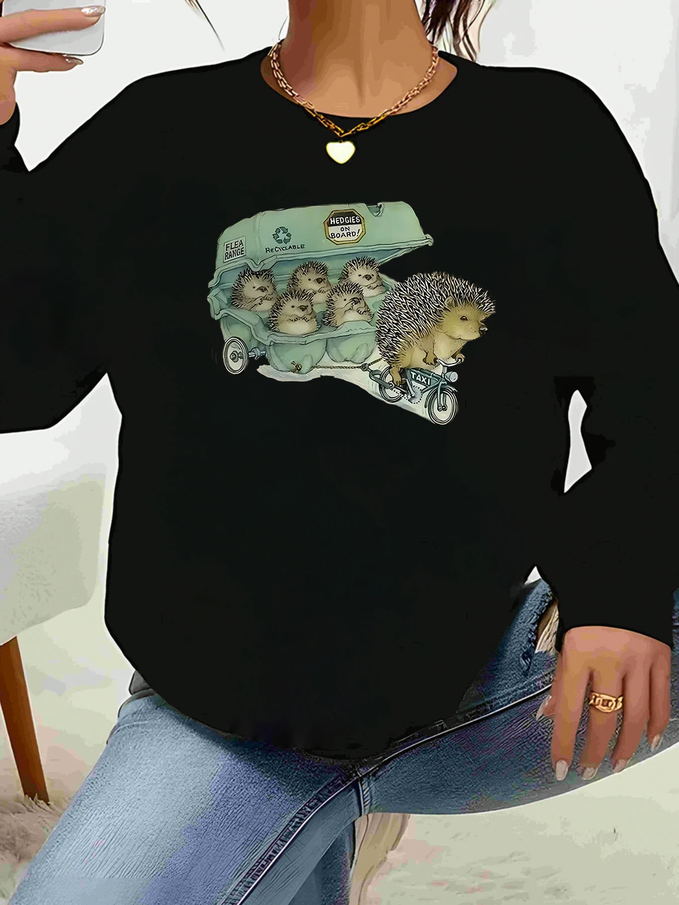 

Футболка с длинными рукавами и принтом «Ежик», семейная езда на автомобиле, повседневная женская повседневная одежда