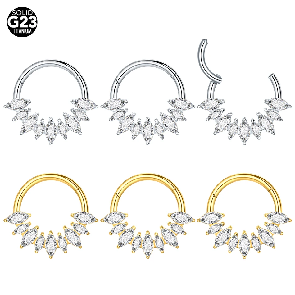 1/5PCS Titanium CZ Cartilage Hoop Earring 16G Zircon Septum Hoop Nose Ring Tragus Helix Daith Hinged Clicker Piercings Jewelry