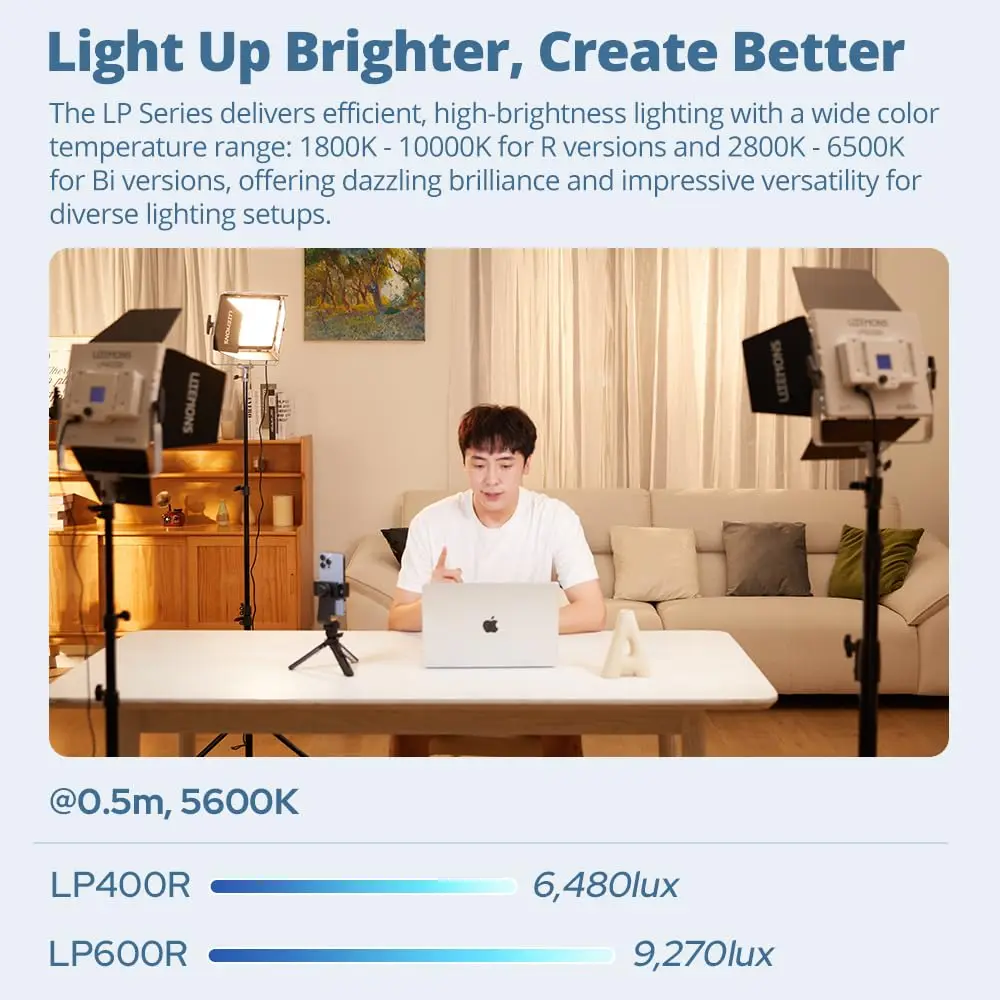 Godox Litemons LP600Bi-K2 Bi-Color LED Light Panel W/APP Control 60W Studio Photography Lighting with Light Stand,Carry Case