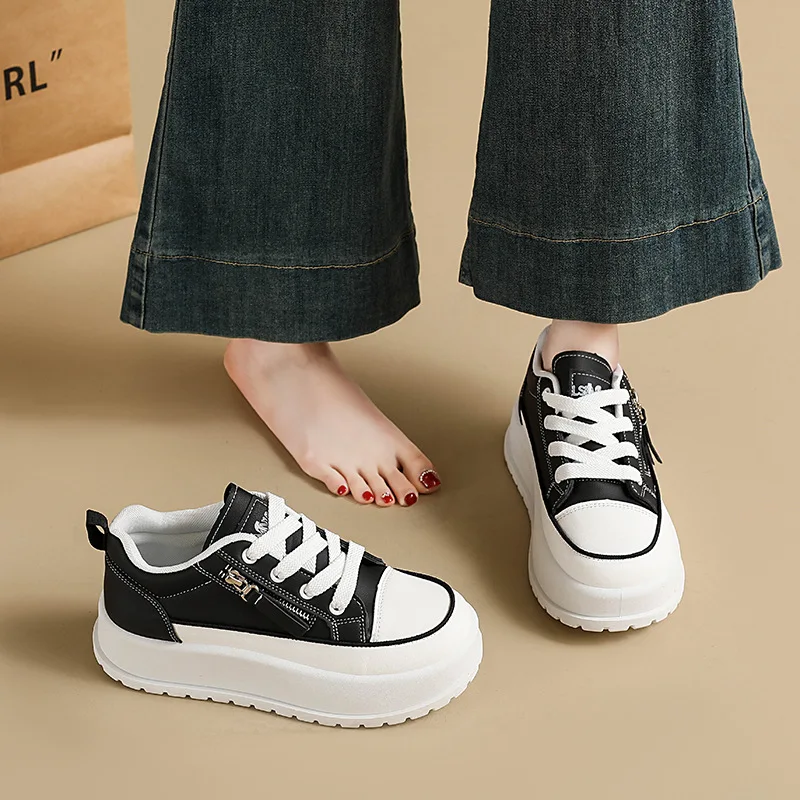 Women's casual shoes 2026 spring breathable and comfortable casual shoes with thick soles and raised canvas shoes
