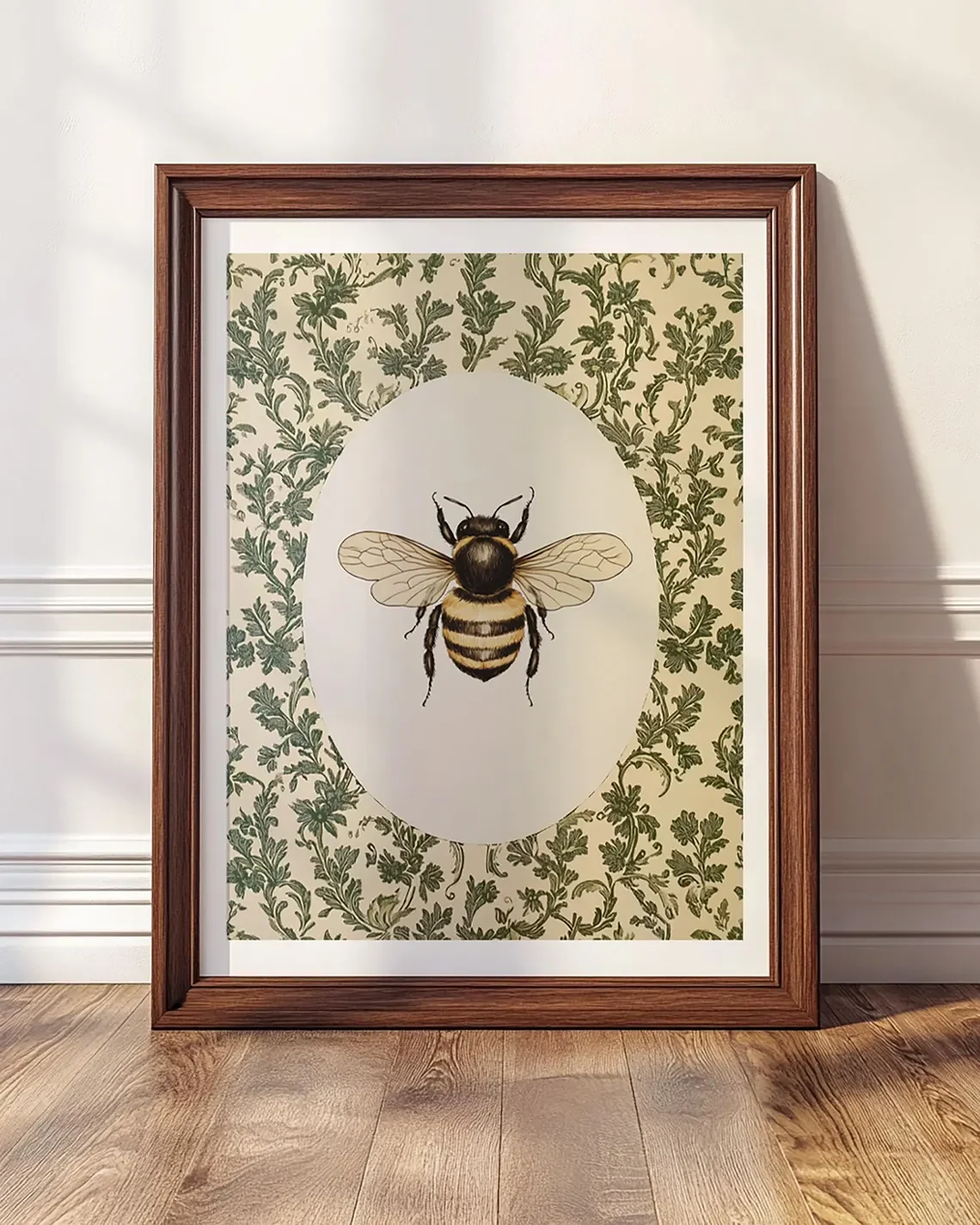 Vintage Bee Wall Art, Cottagecore Floral, Botanical Insect Decor, PRINTED AND SHIPPED, Bumblebee Oval Print, Rustic Garden Art P - view 6