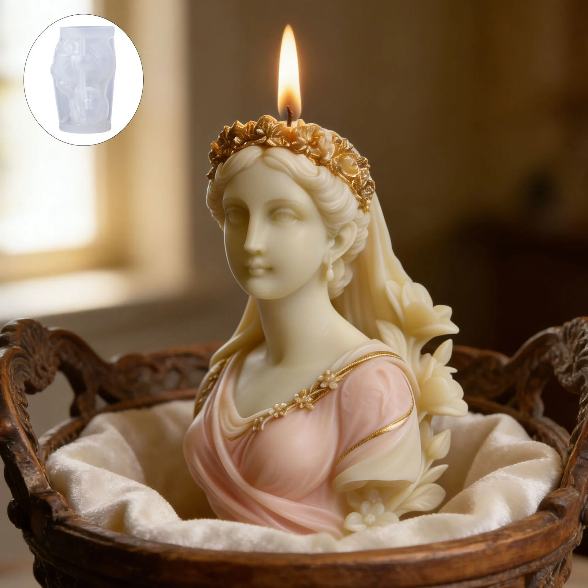 Elegant Floral Crown Goddess Silicone Mold for Diy Aromatherapy Candle Unique Decorative Diffuser Stone