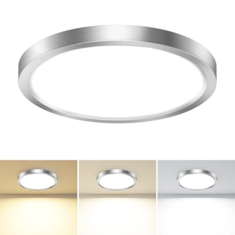 LED Flush Mount Ceiling Light Fixture, 3000K-4000K-6500K and 100W Equivalent Modern Kitchen Recessed Ceiling Lamp 15W 1500Lm 7.