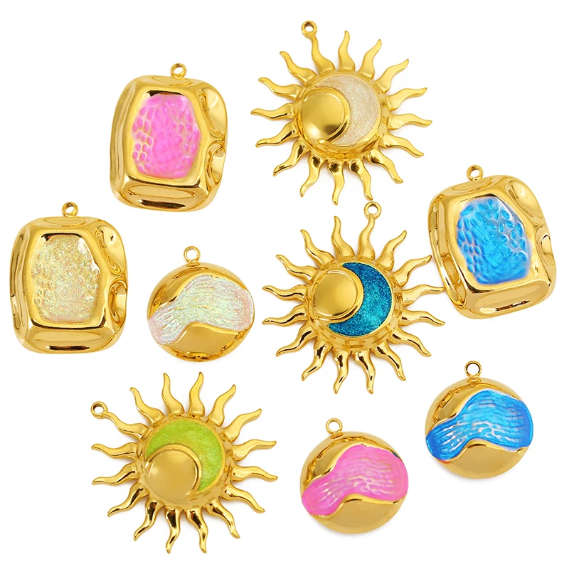 

3pcs Stainless Steel Sunflower Circular Rectangular Pendant Suitable for Making DIY Jewelry Materials with Necklace Earrings