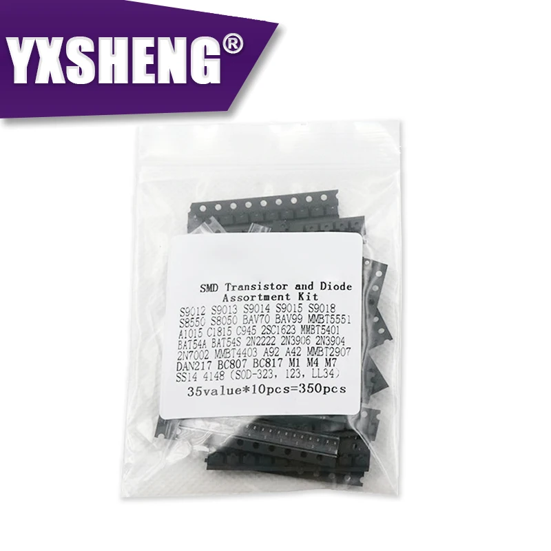 30Values 350PCS Diode Transistor Assortment KIT 1N4148 M1 M7 SOT-23 PNP/NPN IC S8050 S8550 MMBT5401 2N2222 2N3906 A1015 C1815
