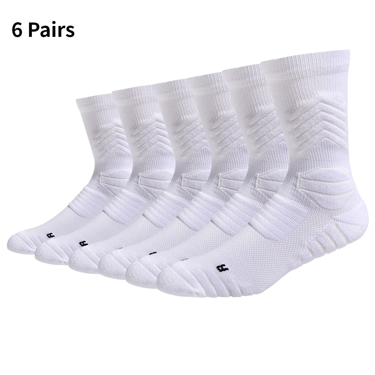 

6 Pairs of Professional Basketball Socks — Terry-Cushioned, Breathable, and Quick-Drying Sports Crew Socks; Versatile for Basket