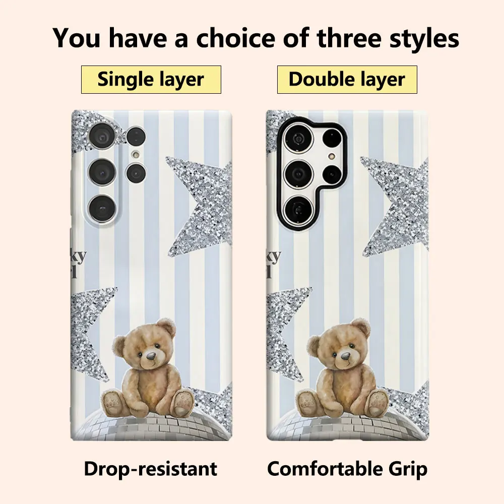 Disco Bear Star Decor Luxury Fashion Full Lens Protective Case for Samsung Galaxy S26 S25 S24 A56 A36 Plus Ultra