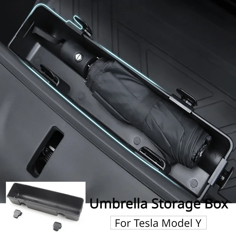 Umbrella Storage Box for Tesla Model Y Front Trunk Hook Organizer Tray Holder ABS Flocking Car Interior Styling Accessories 2023