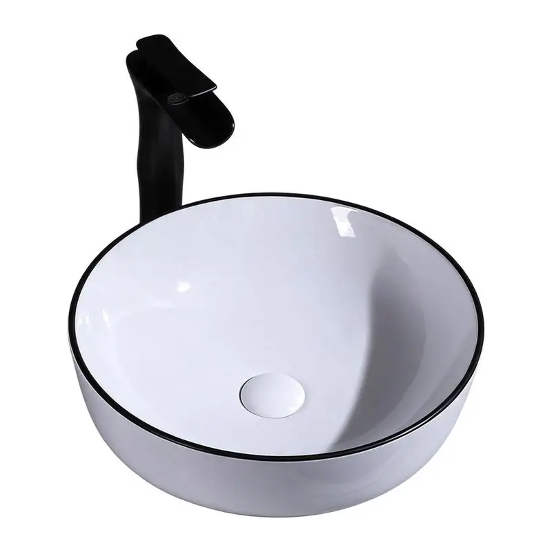 Black Edge Round Table Basin Household Washbasin Hotel Bathroom Art Basin