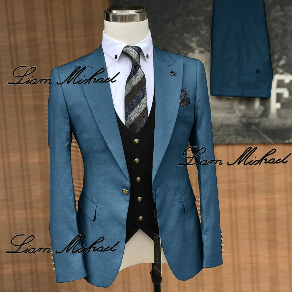 Gray Formal Men's Suit Business Outfit Wedding Groom Tuxedo 3-piece Set Jacket Pants Vest Party Dress Customized Clothes