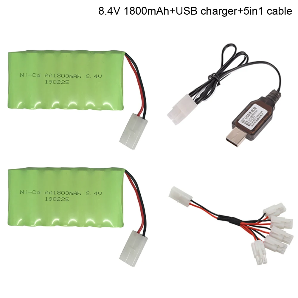 8.4V 1800mah AA NI-MH bateria z USB ładowarka 5in1 kabel do zdalnego sterowania elektrycznego samochodzik dla dziecka statek robota akumulator NiMH baterii M