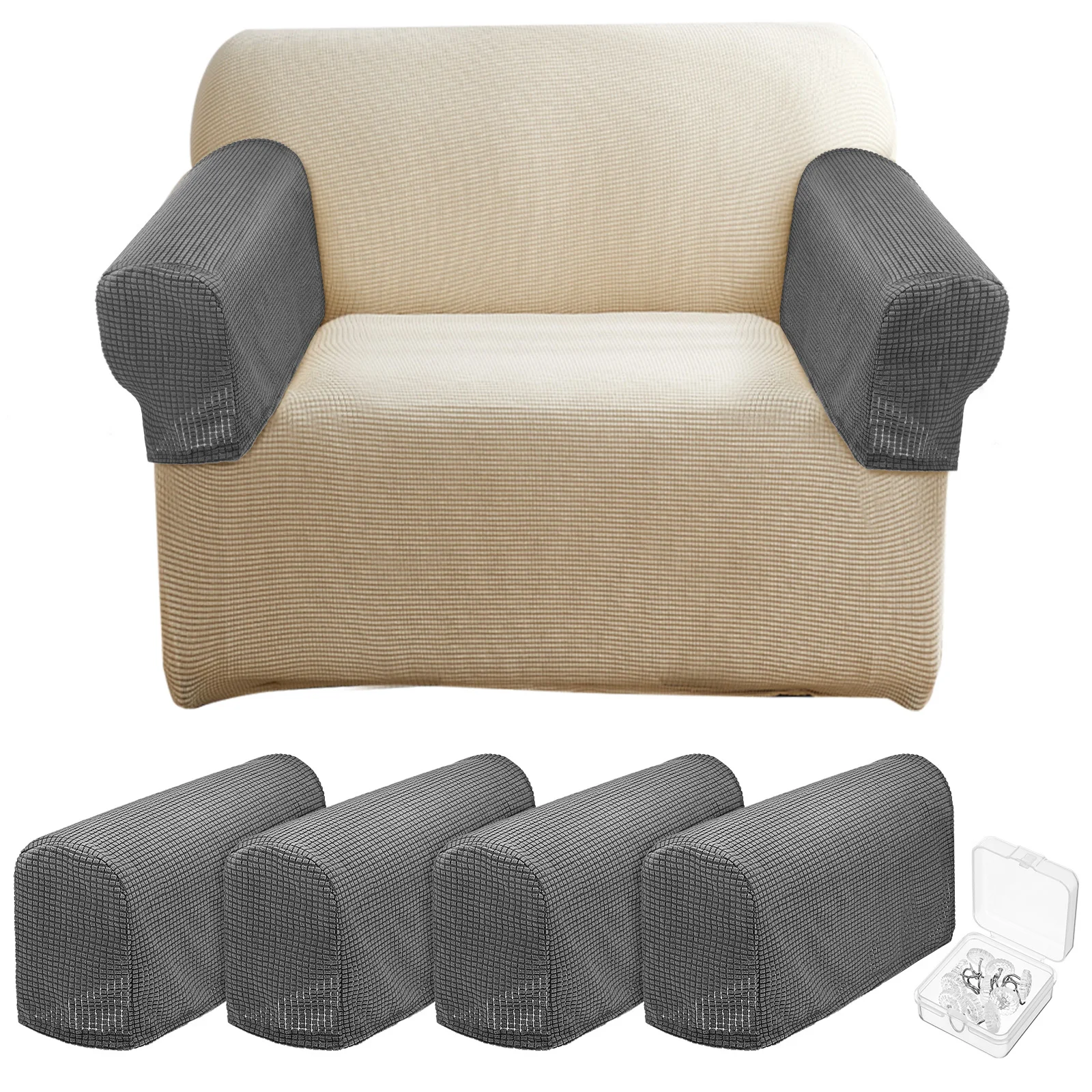 

4 Pcs Sofa Arm Covers Washable Protective Couch Armrest Covers Soft Texture Elastic Design Polyester Silver Gray