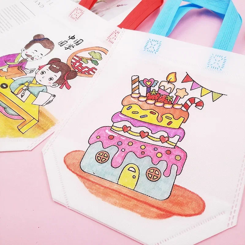 Educational DIY Coloring Bag for Kids Reusable Non-Woven Drawstring Pouch Bag Creative Design Large Capacity Baby Stuff Bag
