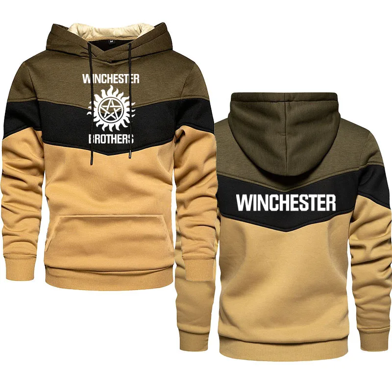 

Fashion Patchwork men's sweatshirt Winchester logo print Oversized branded hoodie Outerwear clothing Hot sale men's pullover