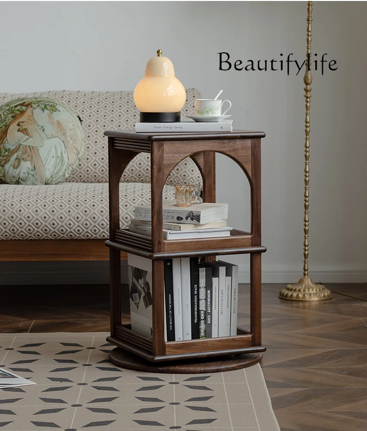 

Living Room Nordic Rotating Sofa Side Table Removable Black Walnut Wooden Corner Table Bedside Small Side Table