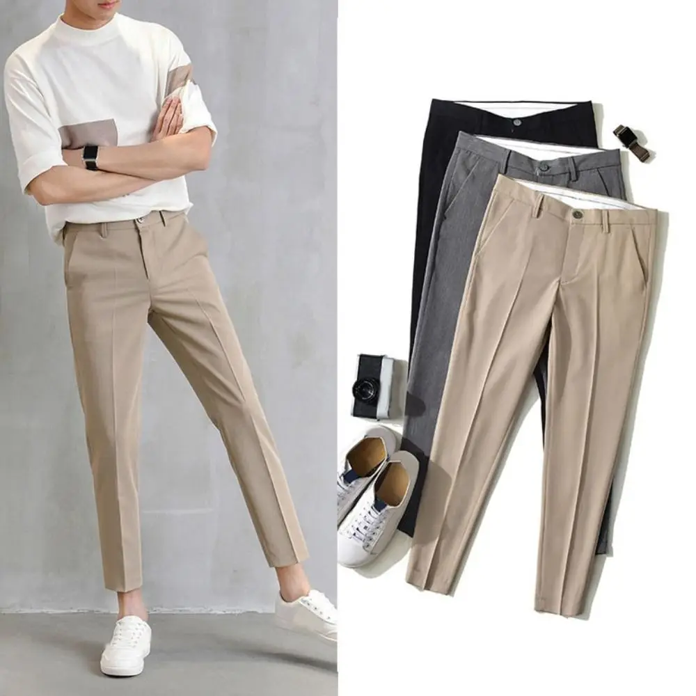 

Cropped Pants Business Suit Pants Thin Solid Color Men's Formal Pants Straight Casual Trousers Classic Suit Pants Male