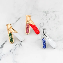 Test Tube Flask Enamel Pins Crystal Science Chemistry Medical Brooches Backpack Bags Badge Jewelry Gift for Medical Students