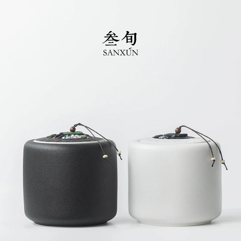 

Handmade Large Size Sealed Black Ceramics Pu'er Tea Canister Vintage Style Tea Storage Box Home Use Chan Feng Tea Wind Theme