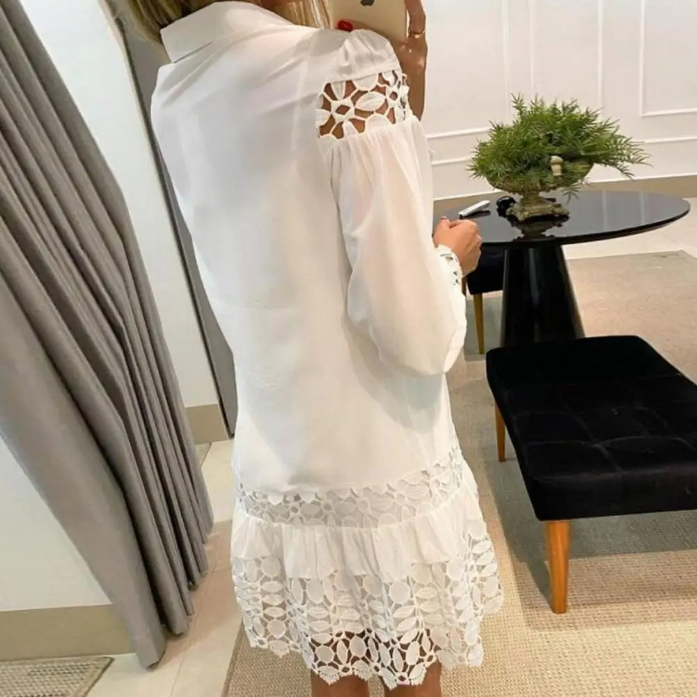 2023 Spring Shirt Dress Lace Patch with Cami Dresses Women White Wedding Hollow Out Loose Y2k Party Holiday Vestido