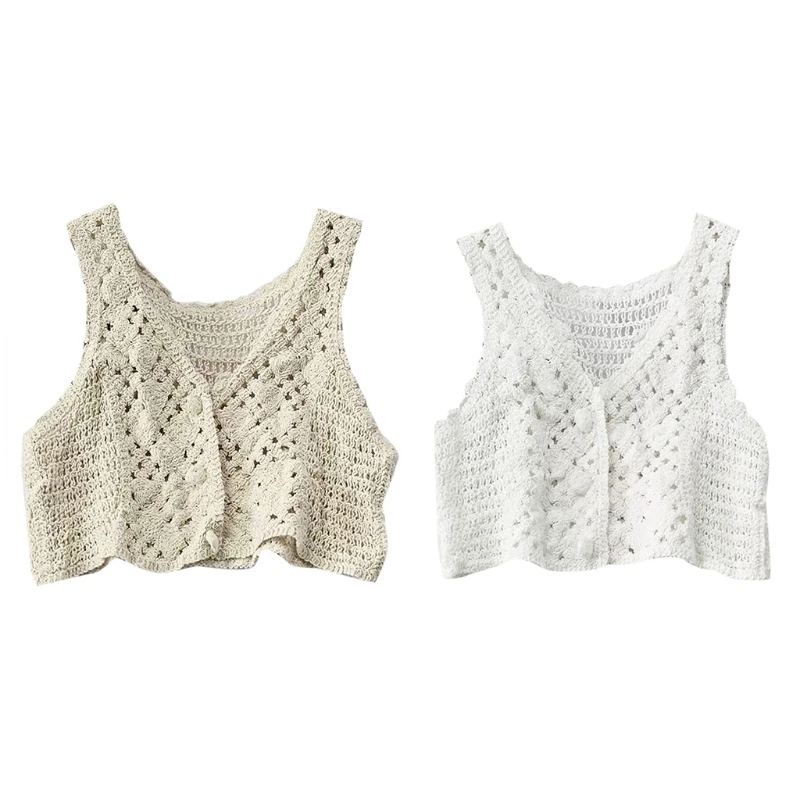 

Women Crochet Knit Sleeveless Crop Top Vest Floral Lace V-Neck Button Down Waistcoat Mini Cardigan Sweater for Jack P8DB
