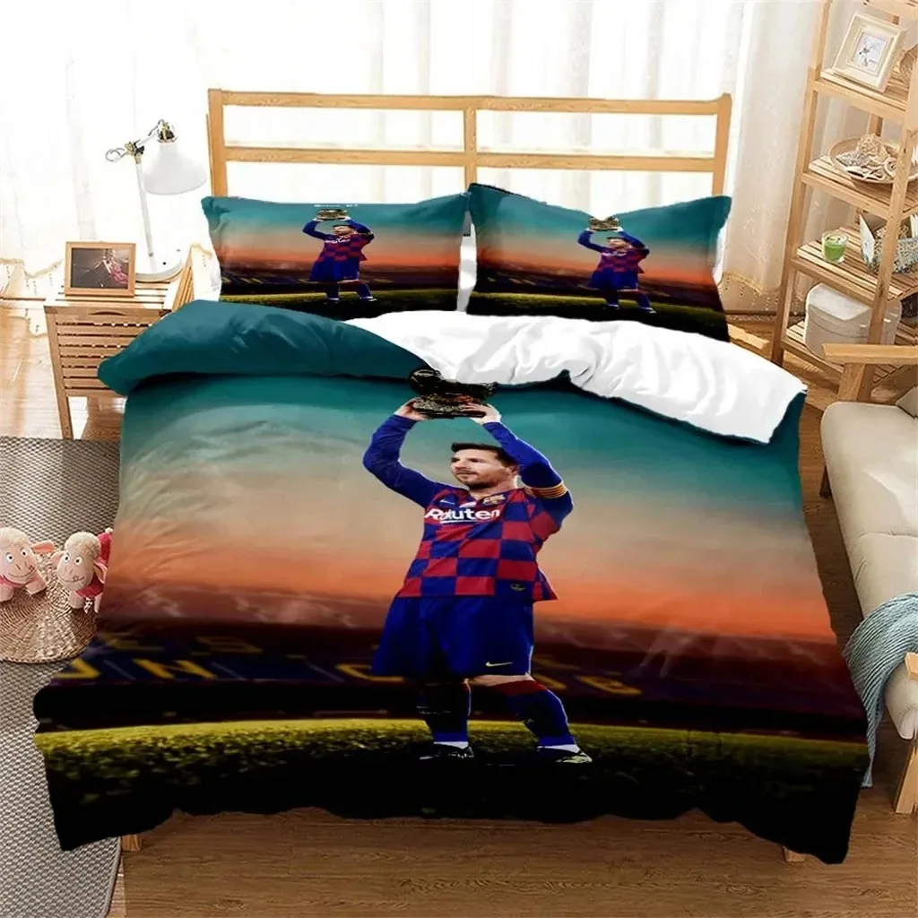 Parure de lit 3D Football Star 10 Messi Soccer, ensemble de literie, housse de couette, taie d'oreiller, couette, roi, reine, taille, garçons, adultes, athlon