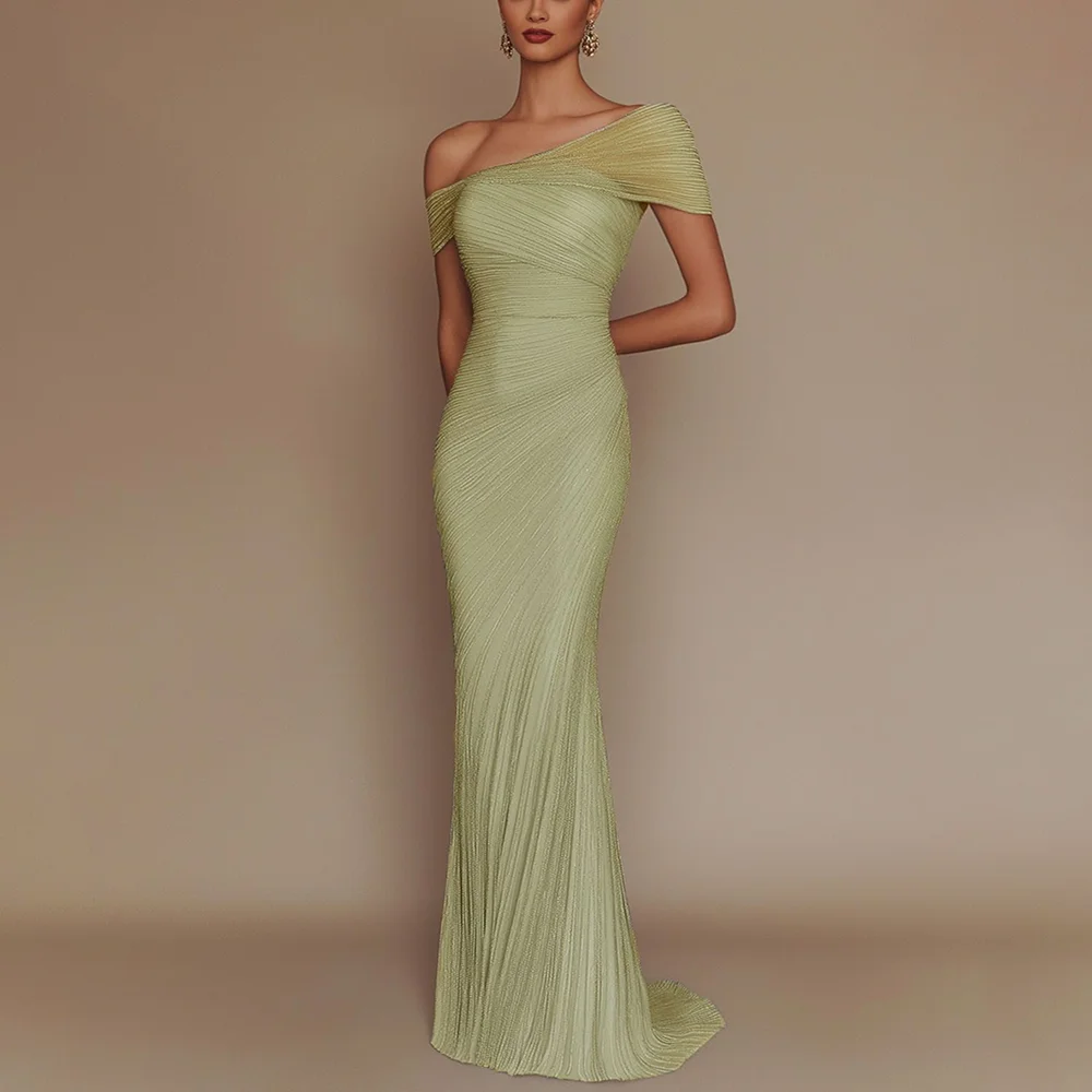 

Customized Solid Color Temperament Mermaid Slim Floor Length Evening Dresses High Quality Pleats Vestido De Festa Vestido