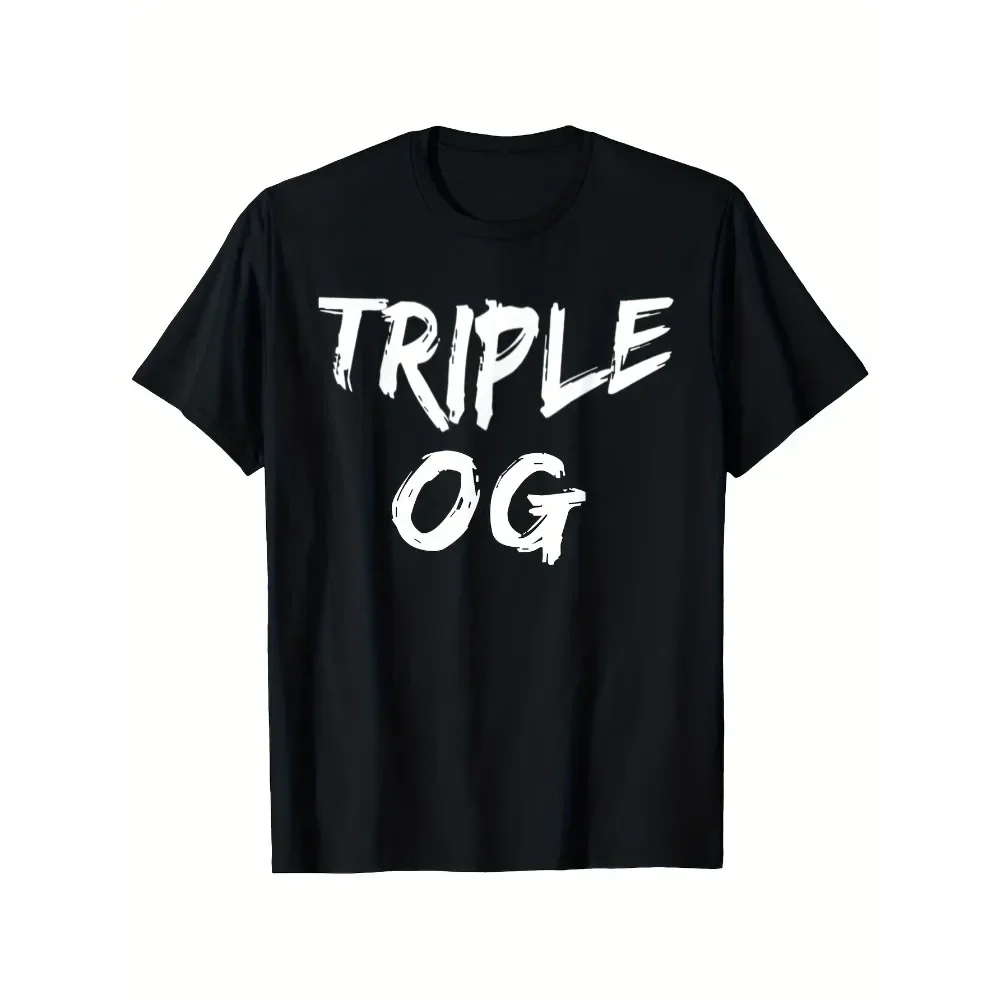 

Men'S Triple OG Hip Hop Graphic T-Shirt - 100% Cotton, Bold White Letter Print, Casual Urban Style, Short Sleeve, Black, Sizes