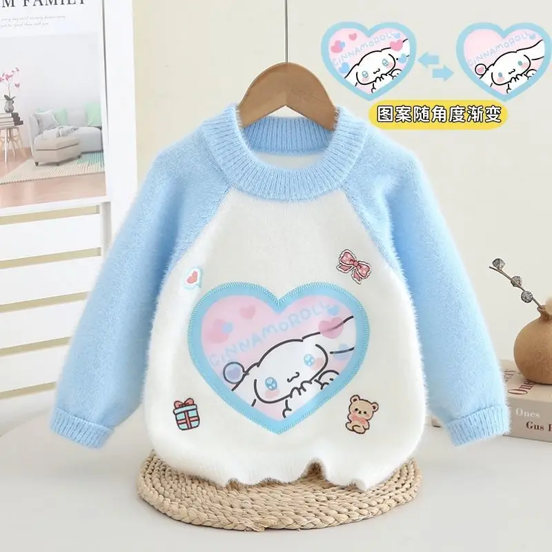 

Kawaii Hello Kitty Cinnamoroll Kuromi Sanrio Children Cute Cartoon Comfortable Warm Sweater Thickened Knits Students for Kids