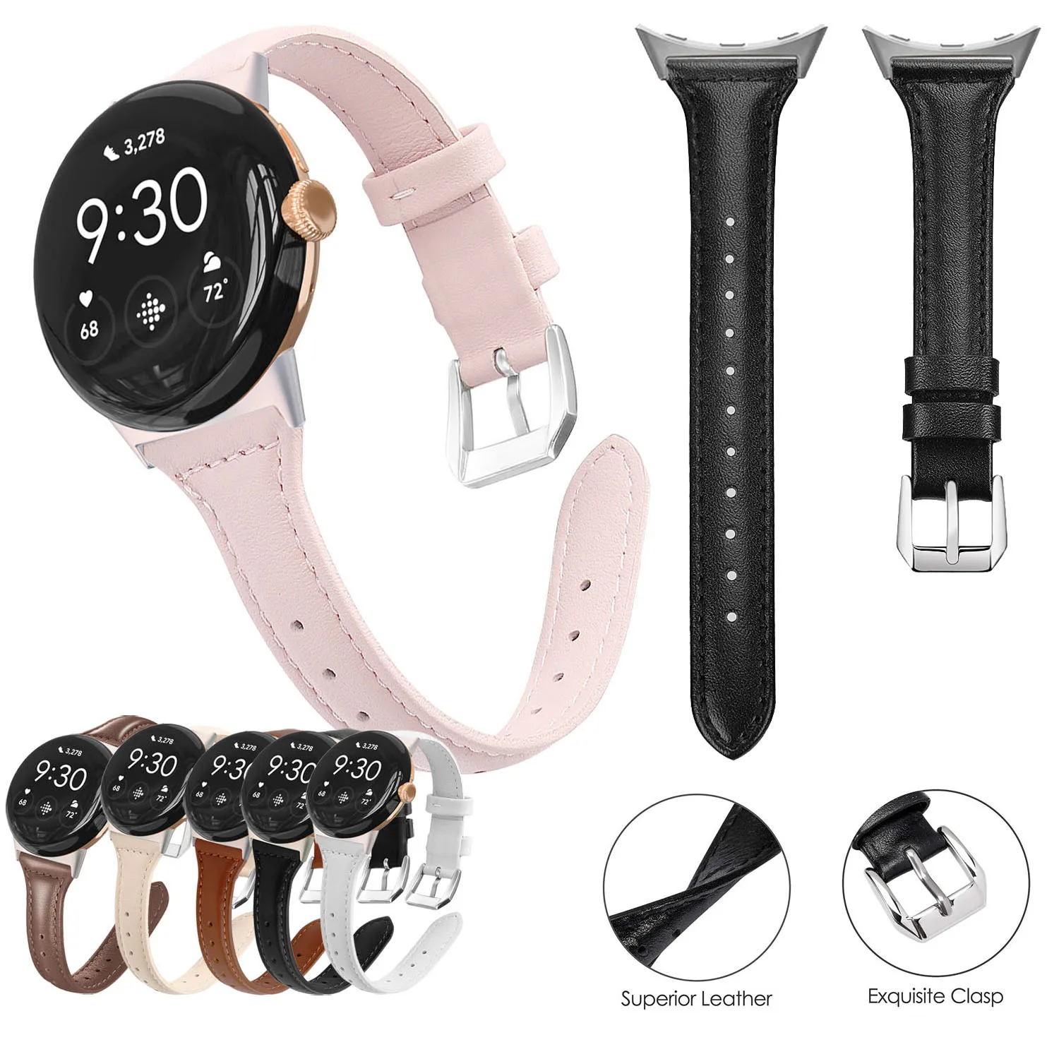 Slim T-Shape Genuine Leather Band For Google Pixel Watch Strap Women Men Wrist Bracelet for Pixel Watch 1 2 3 41 45mm Wristband