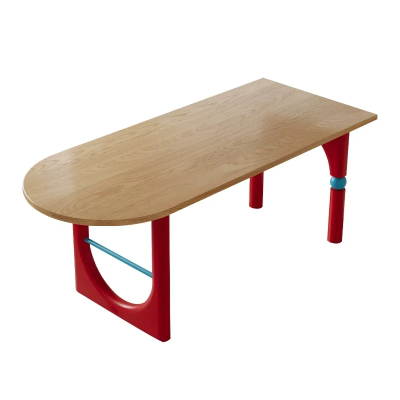 

Solid wood dining table household small apartment Memphis color matching dining table log medium antique high-end desk