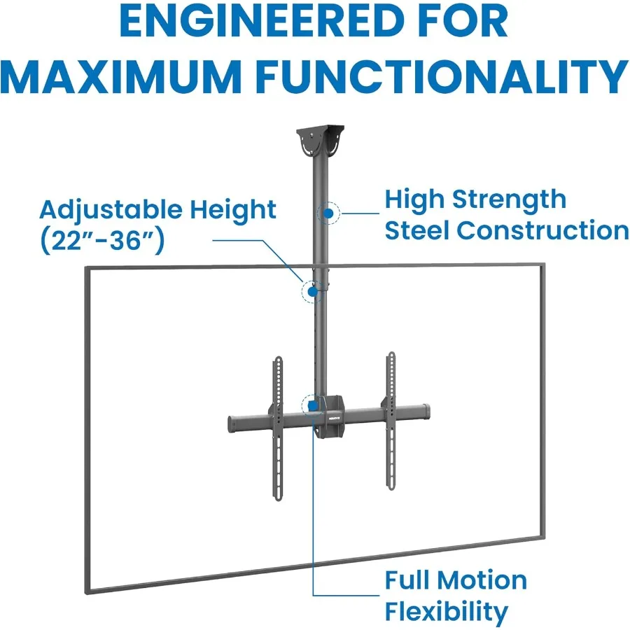 TV Ceiling Mount Bracket with Adjustable Height and Full Motion 360Degree Rotation for Flat Panel LCD LED OLED Plasma TVs Suppo