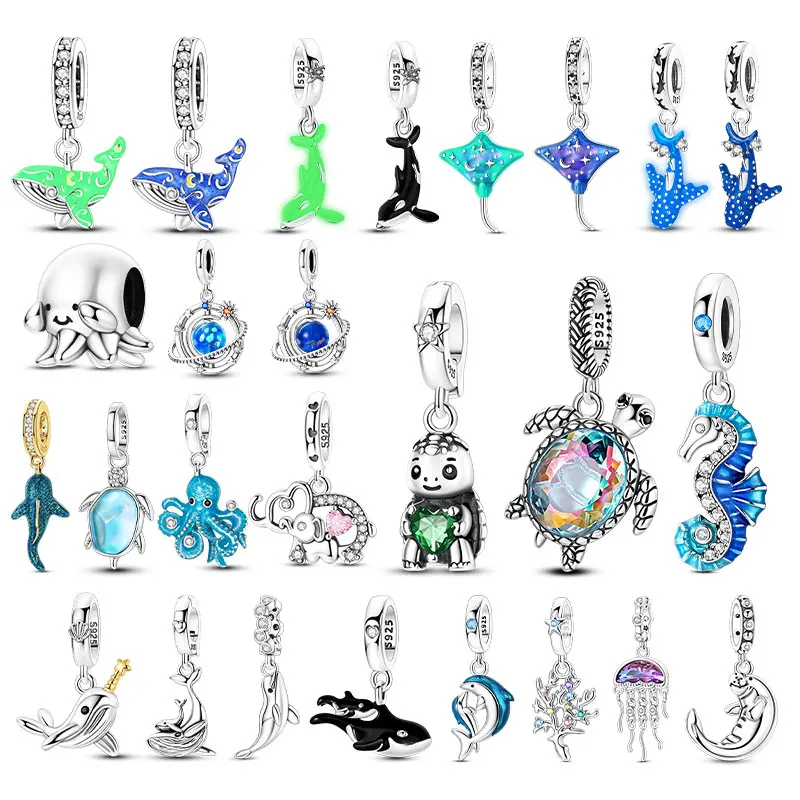 Modische 925 Sterling Silber Sommer Ozeanwelt Serie Meeresschildkröte Seestern Krabbe Oktopus Charms Perlen Passend für 925 Armband DIY Schmuck