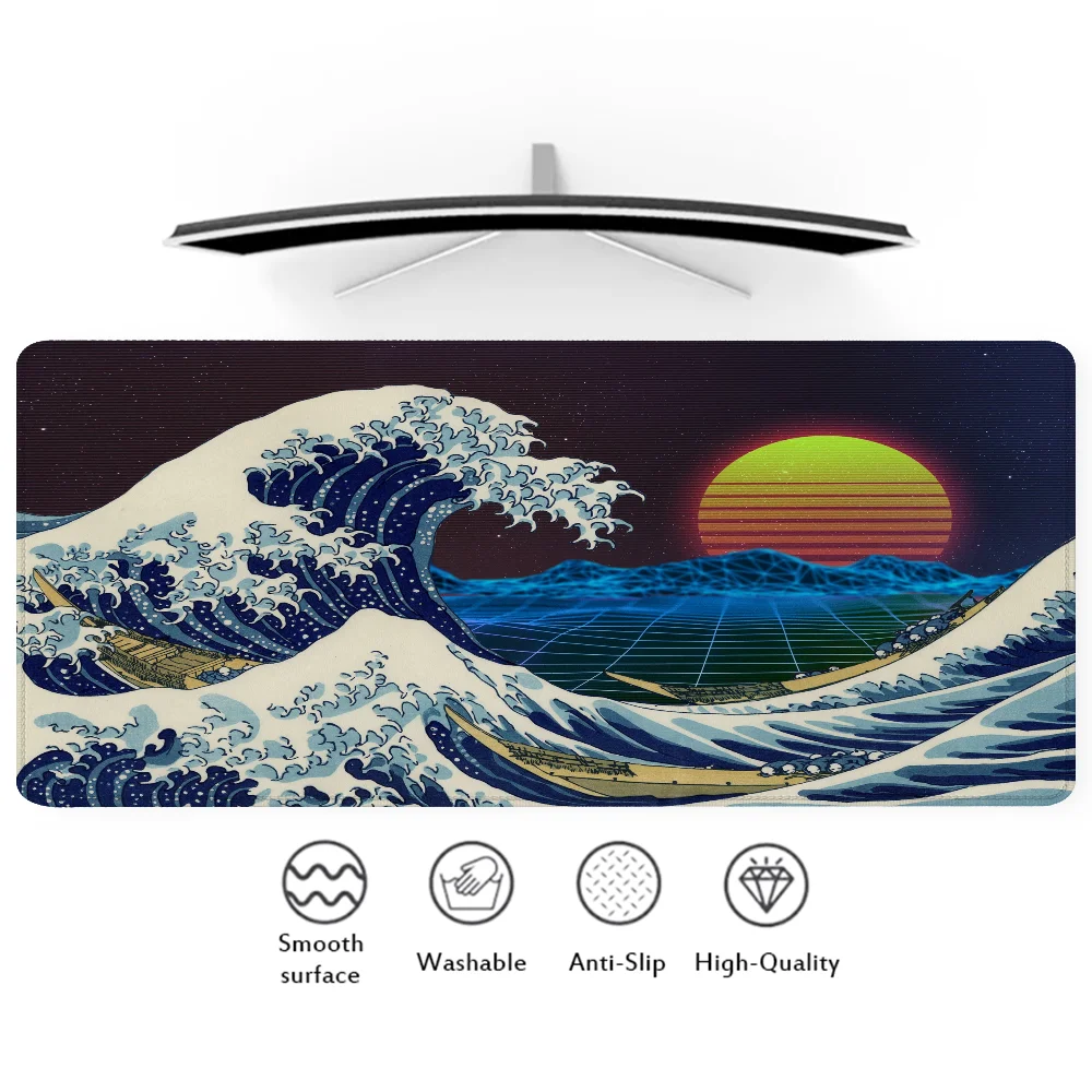 

Big Mouse Pad Gaming Accessories Xxl Extended Pad Mouse Mat Office Rug Japanese Style Waves Mousepad Gamer Computer Offices Desk