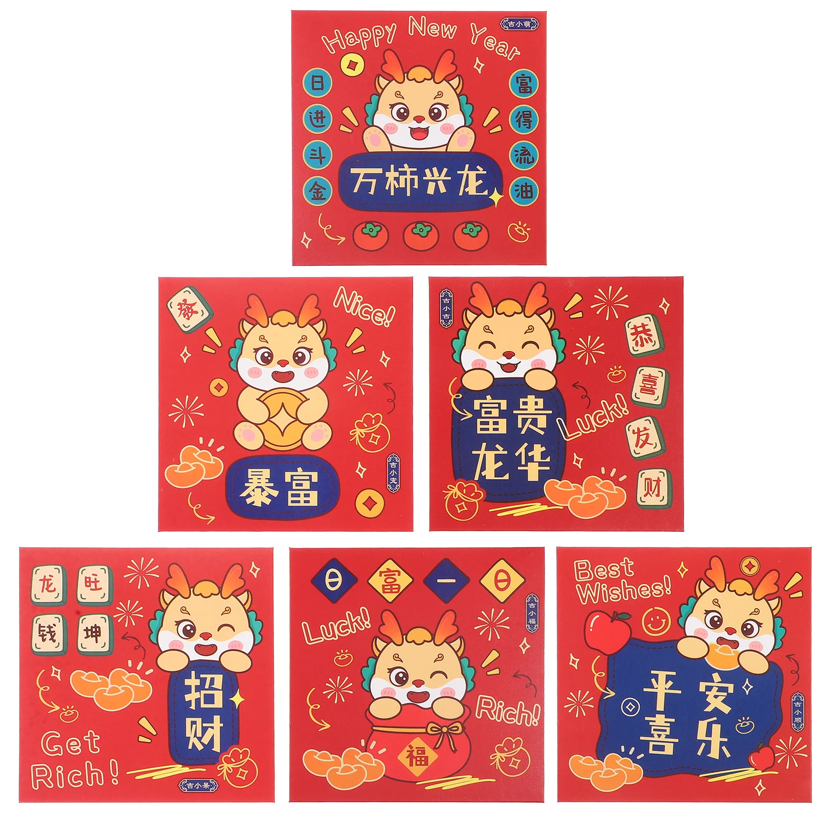 6pcs Cartoon Zodiac Red Envelopes Dragon Year Design Chinese New Year Gift Spring Festival Red Packets Reusable Money Envelopes