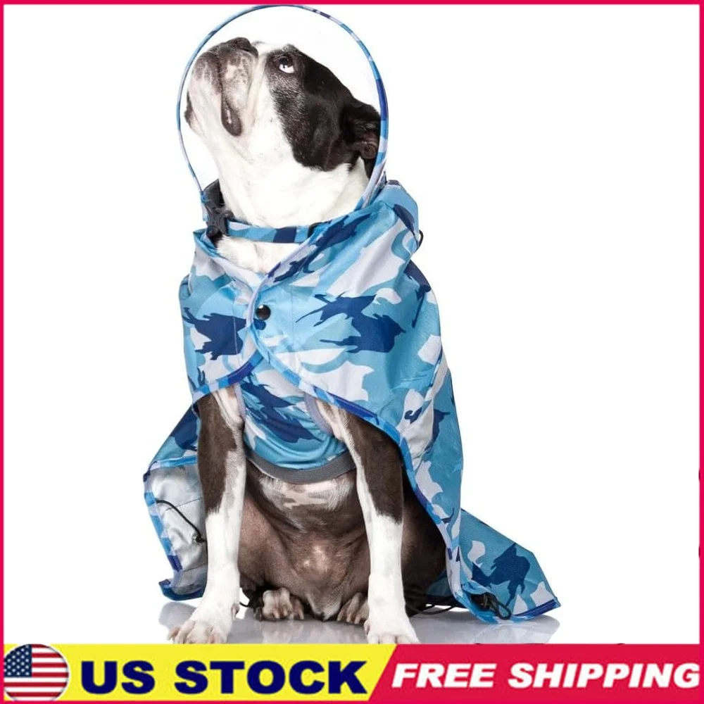 

Dog Rain Jacket Waterproof Poncho with D-Rings Step-in Design Full Belly Coverage Adjustable Fit Small Medium Breeds