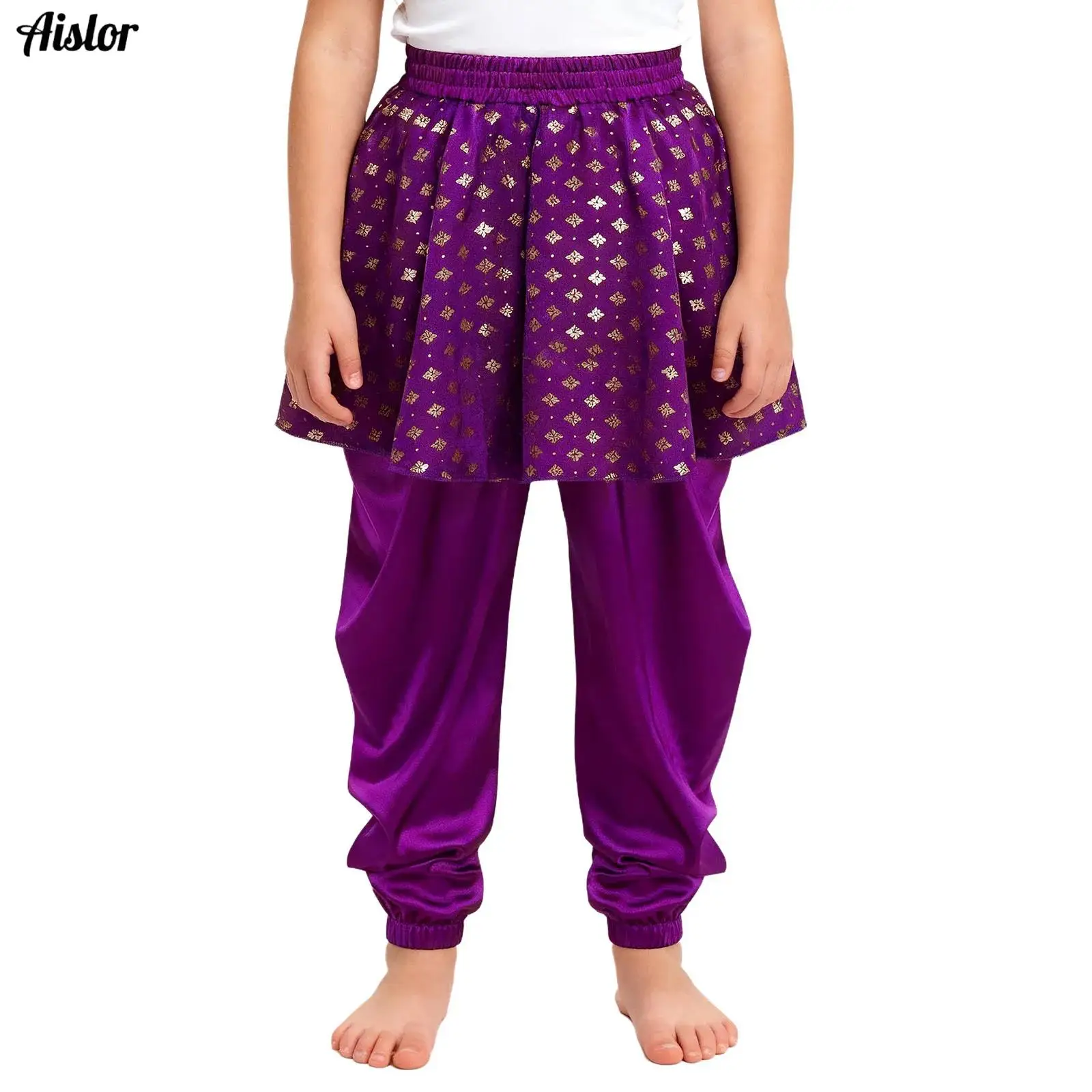 

Kids Girls Boys Dhoti Pants Halloween Party Masquerade Cosplay Arab Costume Floral Print Split Peplum Pants India Dance Pants