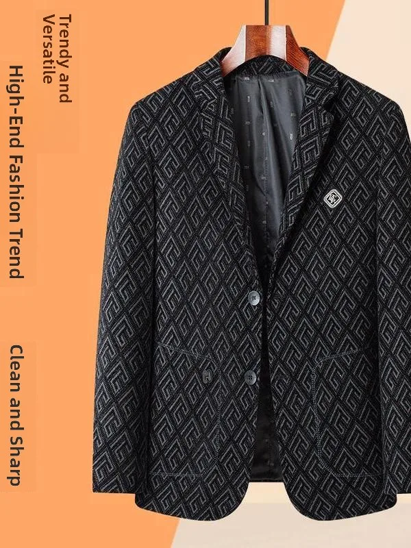 

Plaid Stripe Light Luxury New Middle-aged Dad Spring Autumn Single Piece Woolen Sheneil Men's Jacket Outerwear
