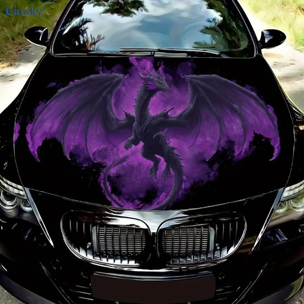 

Виниловая пленка для автомобиля с фиолетовым пламенем и черным драконом, водонепроницаемая наклейка на капот автомобиля из ПВХ, самоклеящиеся устойчивые к царапинам наклейки для двигателя C
