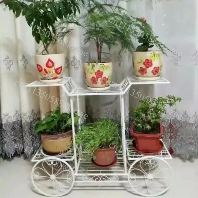Large Metal Plant Stand 6-Tier Garden Cart Plant Holder Wrought Iron Display Shelf for Outdoor and Indoor Garden Decoration