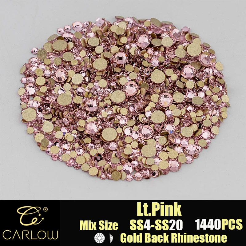 CARLOW 1440 pz SS4-SS20 vetro rosa Non Hotfix Strass fondo oro Glitter Strass pietre fai da te Nail Art Accessorie JD-040