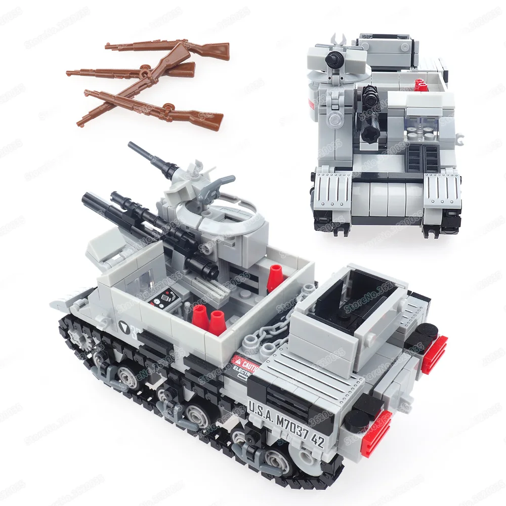 Military WW2 US M7 Priest Style Self-propelled Tank Building Block Army Assembled Figures War Weapons Model Child Gifts Boy Toys