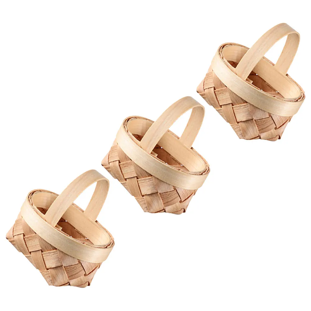

3pcs Mini Wood Chip Hand Woven Storage Baskets For Candy Party Favors Holder Lightweight Portable Small Basket Home Garden