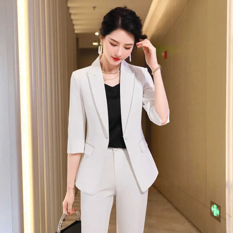 White Suit Set Women\'s Summer Thin High-Grade Fried Street Business Wear Temperament Goddess Style Western Style Fashion Tailore