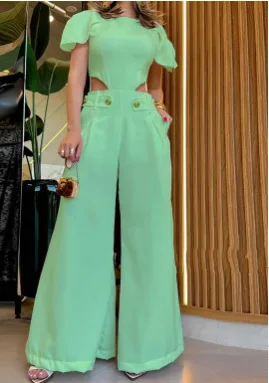 New Sexy Wide Leg Pants Set For Women Fashion Solid Color Female Trousers Cut Out High Street Ladies Overalls Clothing